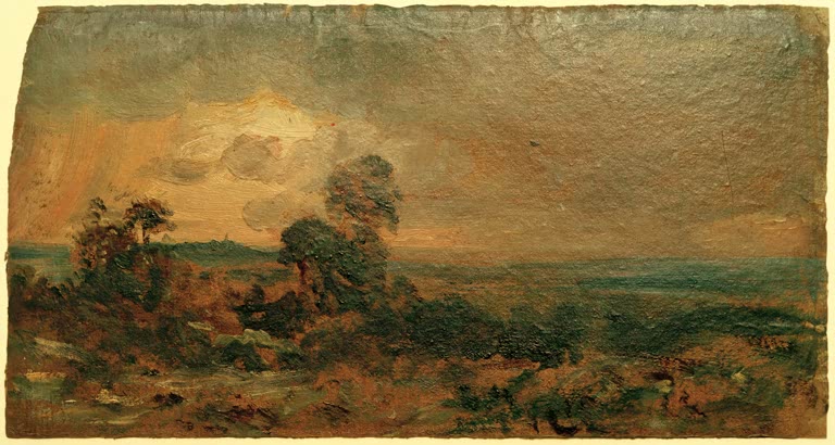 Stürmischer Sonnenuntergang über dunklen Sträuchern – John Constable Hampstead: Stürmischer Sonnenuntergang Kunstkopie