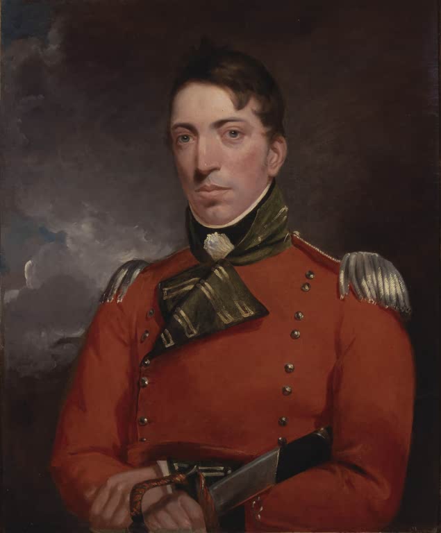Halbfigurenbildnis eines Offiziers in roter Uniform mit grüner Schärpe – John Constable Hauptmann Richard Gubbins Kunstkopie