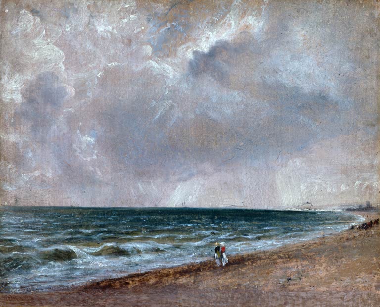 John Constable Meeresstudie: Strand von Brighton mit Blick nach Westen Kunstkopie, zwei Frauen am Meer