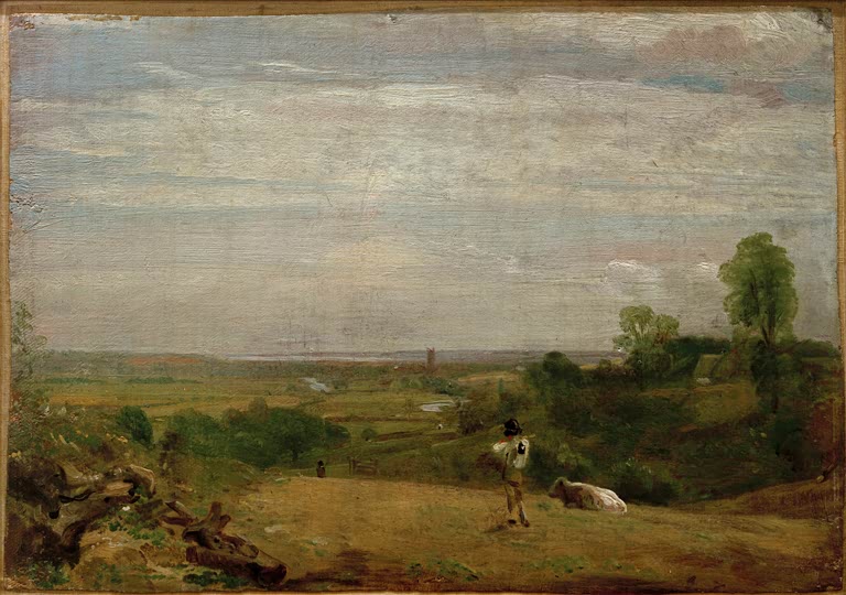 John Constable Dedham von Langham aus Kunstkopie, Spaziergänger über dem weiten Dedham Vale im Morgenlicht