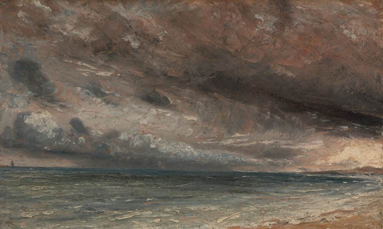 Stürmisches Meer unter dunklem Wolkenband am Strand von Brighton – John Constable Stürmische See, Brighton Kunstkopie