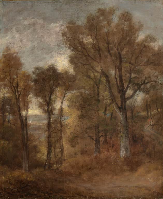 Herbstlich braune Bäume mit Talblick – John Constable Waldszene mit Blick auf das Dedham-Tal Kunstkopie