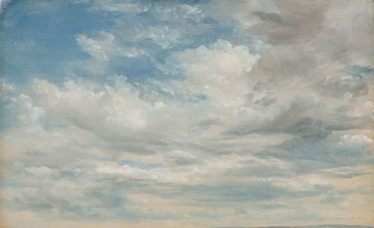 Hellblauer Himmel mit weißen, zarten Wolkenschichten – John Constable Wolken Kunstkopie