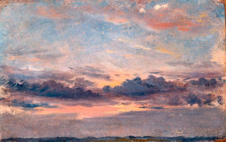 Rosa und violette Abendwolken über schmalem dunklem Horizont – John Constable Wolkenstudie bei Sonnenuntergang Kunstkopie