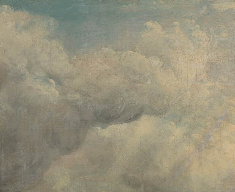 John Constable Wolkenstudie Kunstkopie, mächtige weiße Kumuluswolken vor schmalem blauem Himmelsstreifen