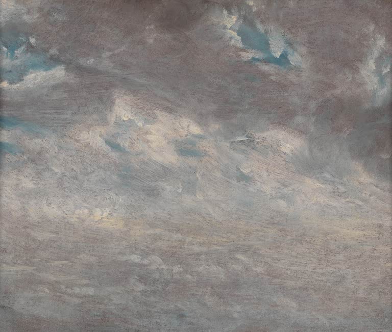 Graue Wolkenmassen mit kleinen blauen Himmelslücken – John Constable Wolkenstudie Kunstkopie