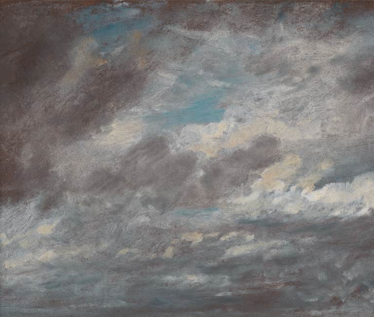 Dunkle Wolken und blaue Lücken über grauem Horizont – John Constable Wolkenstudie Kunstkopie