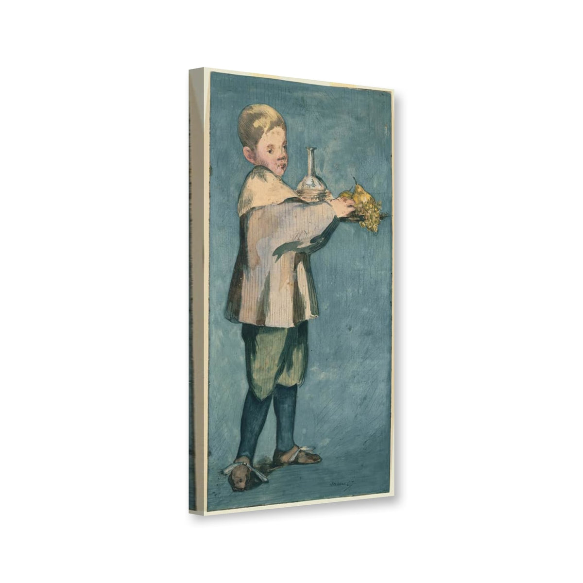Junge mit Tablett von Édouard Manet als Leinwand – Perspektivansicht