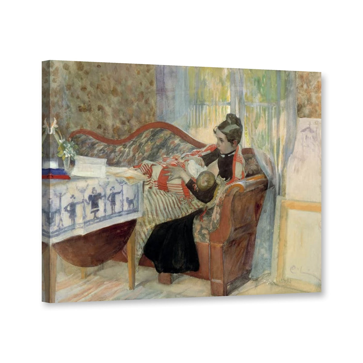 Karin und Brita von Carl Larsson als Leinwand – Perspektivansicht