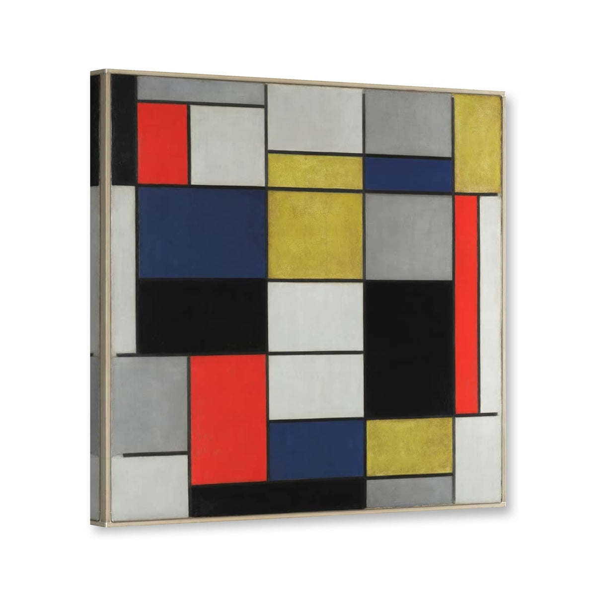 Komposition A, Komposition mit Schwarz, Rot, Grau, Gelb und Blau, 1920, Rom von Piet Mondrian als Leinwand – Perspektivansicht