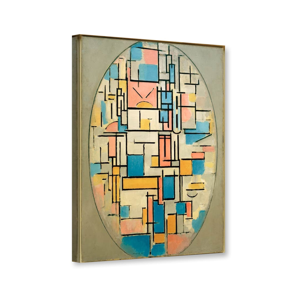 Komposition im Oval mit Farbflächen 1, 1914, New York von Piet Mondrian als Leinwand – Perspektivansicht