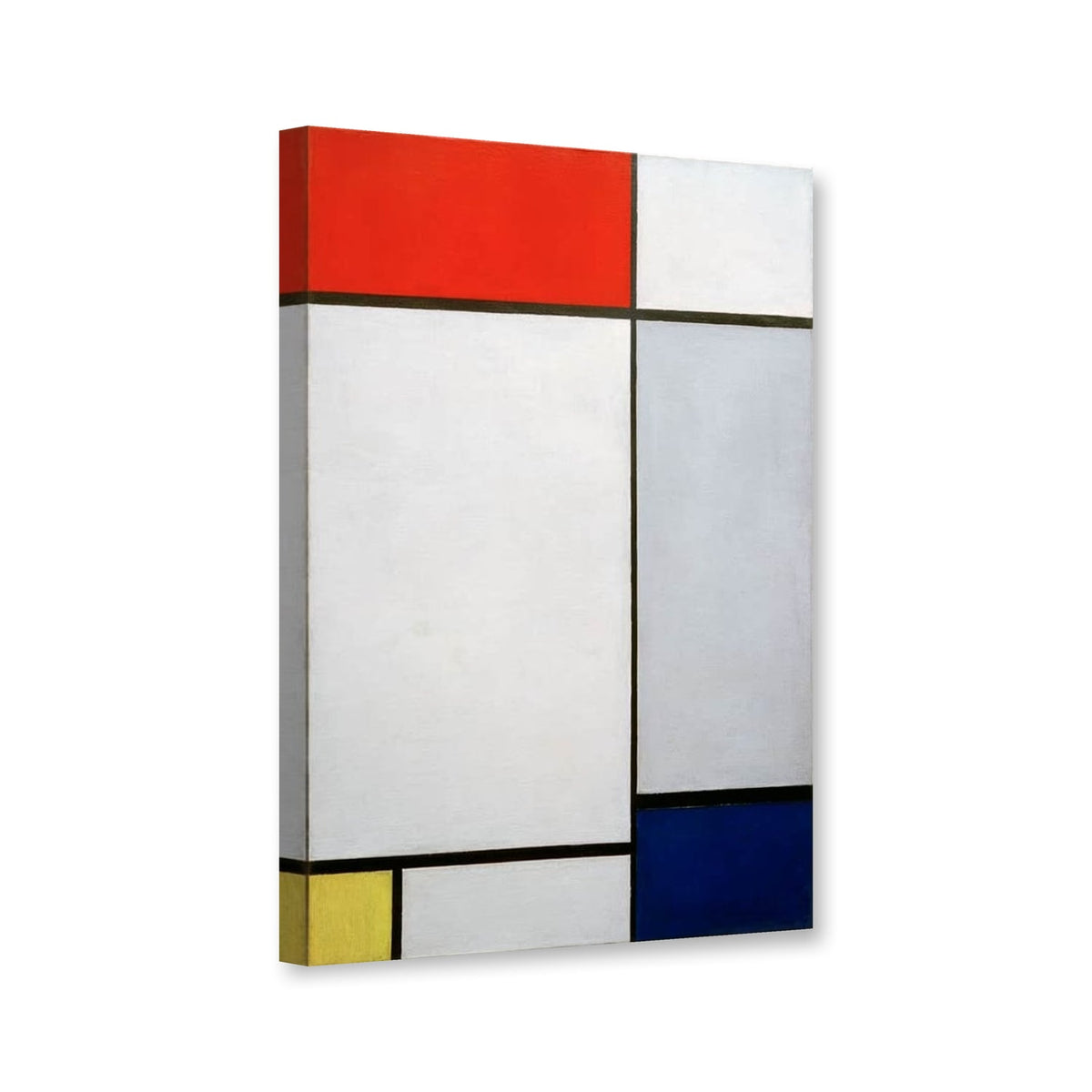 Komposition in Rot, Gelb und Blau, 1927, Essen von Piet Mondrian als Leinwand – Perspektivansicht