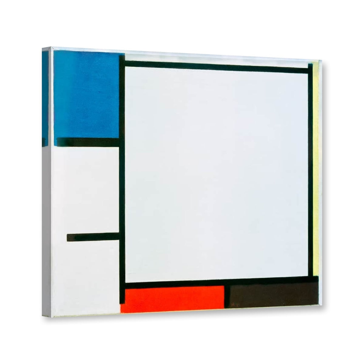 Komposition mit Blau, Gelb, Rot, Schwarz und Grau, 1922, Amsterdam von Piet Mondrian als Leinwand – Perspektivansicht