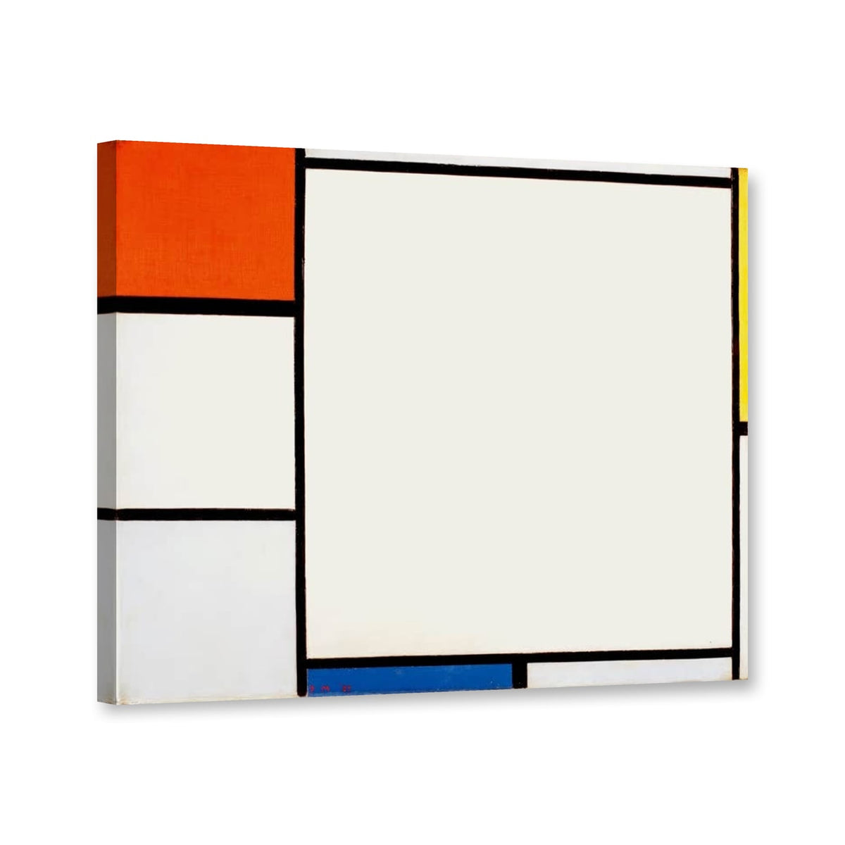 Komposition mit Rot, Gelb und Blau, 1927, Otterlo von Piet Mondrian als Leinwand – Perspektivansicht