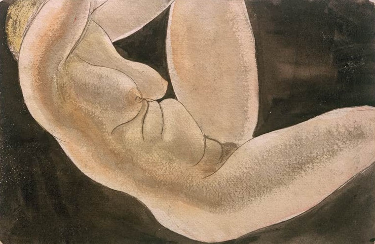 Aktausschnitt vor dunklem Grund – Kurt Günther Weiblicher Akt mit hochgestelltem Bein Kunstkopie