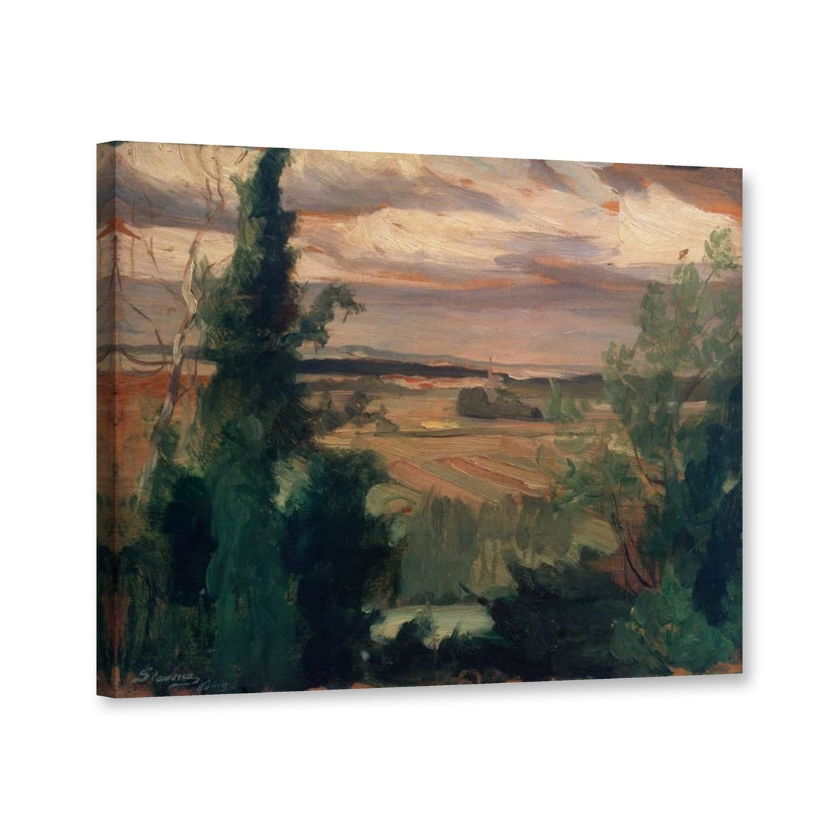 Landschaft an der Oise von Maria Slavona als Leinwand – Perspektivansicht