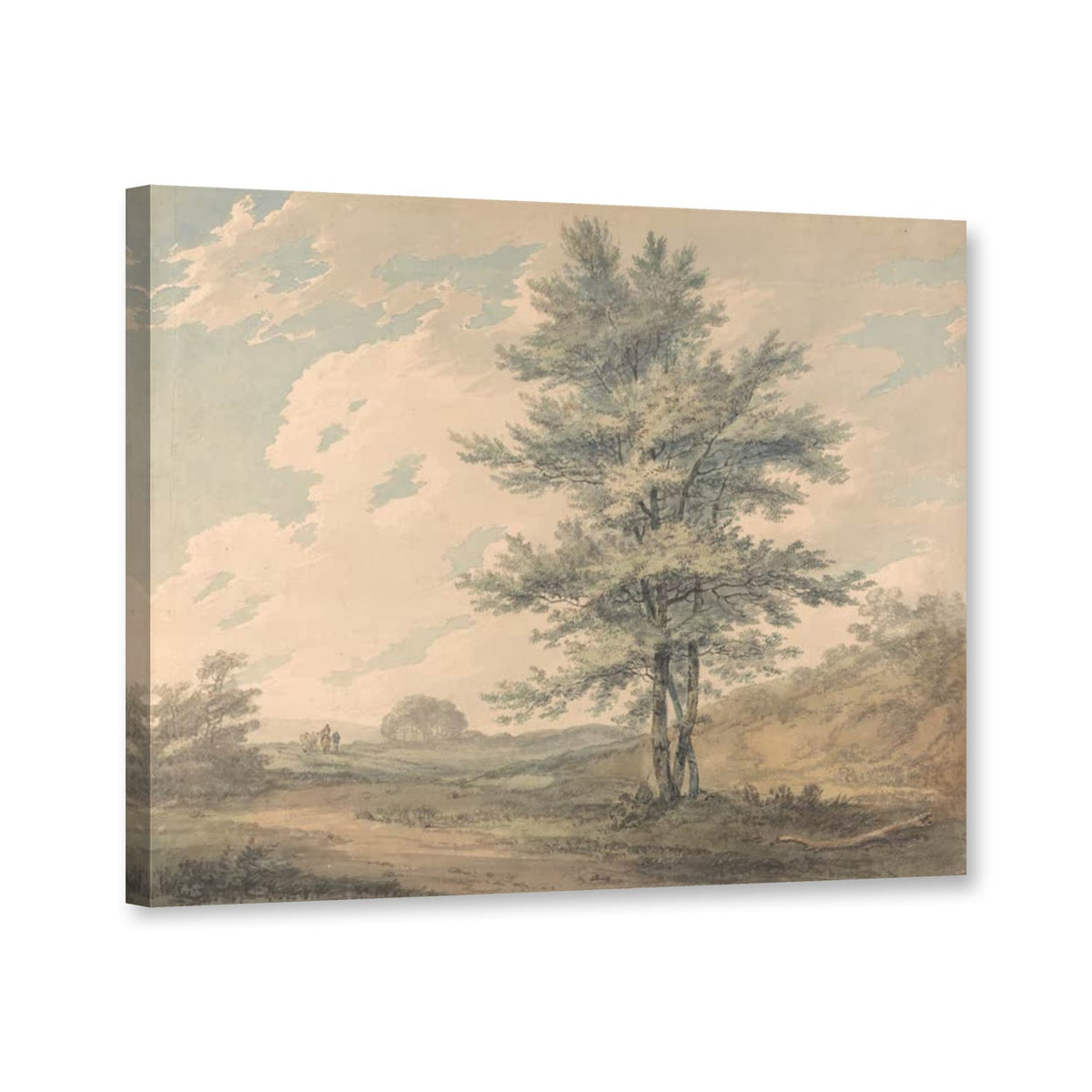Landschaft mit Bäumen und Figuren von William Turner als Leinwand – Perspektivansicht