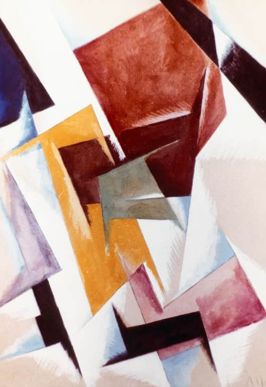 Ljubow Popowa Raum-Kraft-Konstruktion, 1921, in Braun und Ocker Kunstkopie, sich überlagernde Flächen und Diagonalen