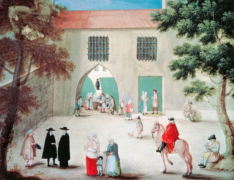 Louise-Magdeleine Hortemels Kloster Port-Royal des Champs: Armenspeisung vor der Abtei Kunstkopie, Menschen am Klostertor