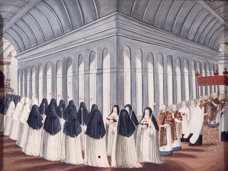Louise-Magdeleine Hortemels Kloster Port-Royal des Champs: Fronleichnamsprozession im Kreuzgang Kunstkopie, Nonnen mit Kerzen