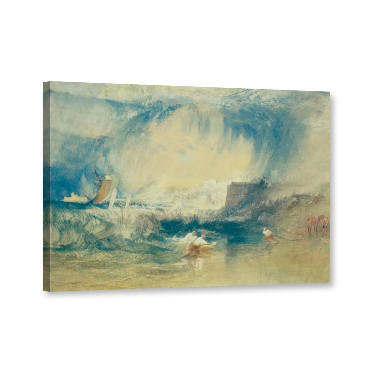 Lyme Regis in Dorsetshire, Sturm an der Küste von William Turner als Leinwand – Perspektivansicht