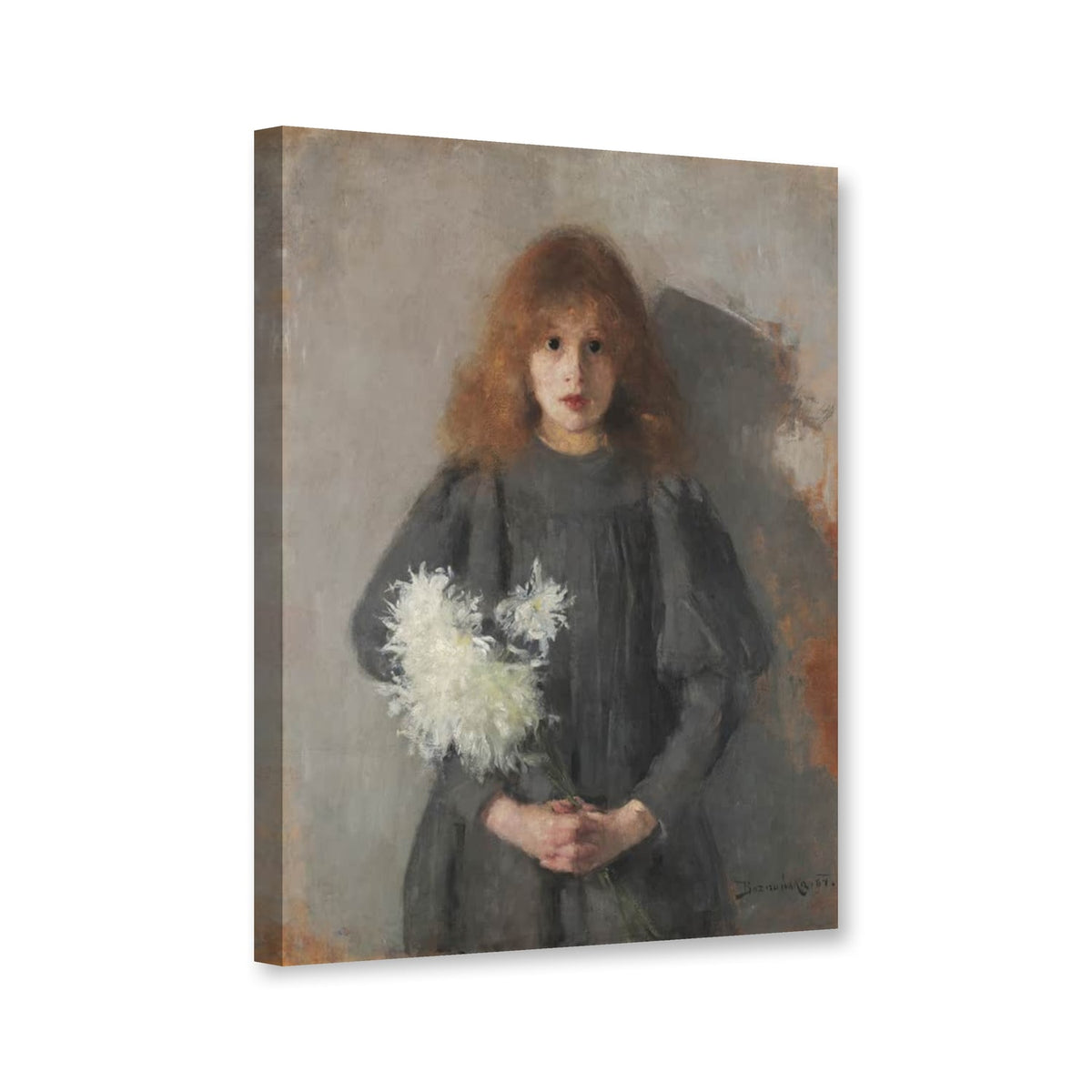 Mädchen mit Chrysanthemen von Olga Boznańska als Leinwand – Perspektivansicht