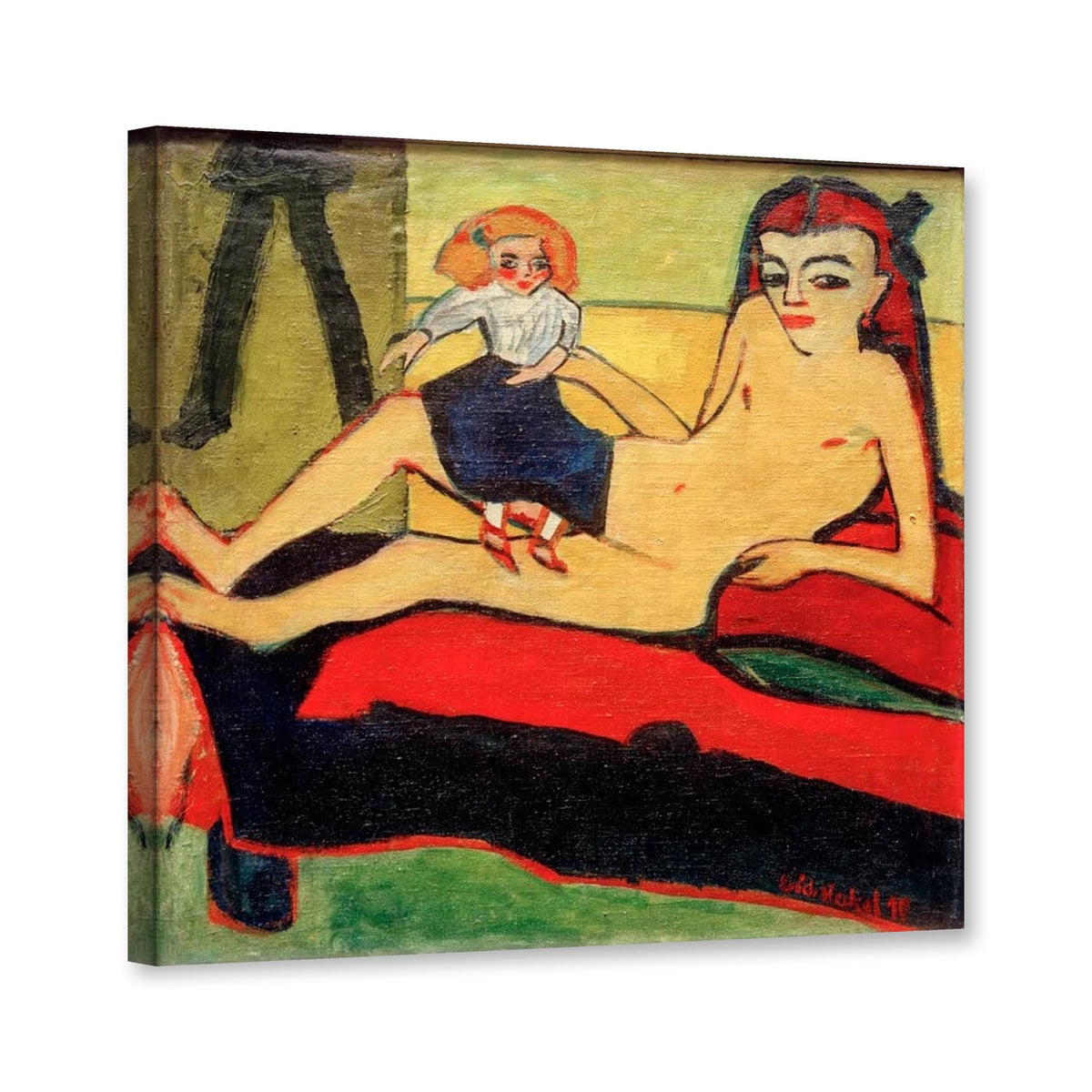 Mädchen mit Puppe, 1910 von Ernst Ludwig Kirchner als Leinwand – Perspektivansicht