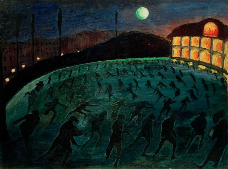 Marianne von Werefkin Schlittschuhläufer, Ascona Kunstkopie, dunkle Eisläufer auf grüner Eisbahn unter hellem Mond