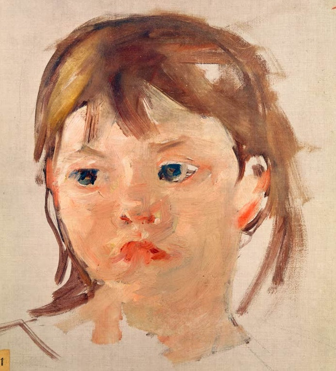 Skizzenhaft gemalter Kopf eines Mädchens mit blauen Augen – Mary Cassatt Kopf eines jungen Mädchens Kunstkopie
