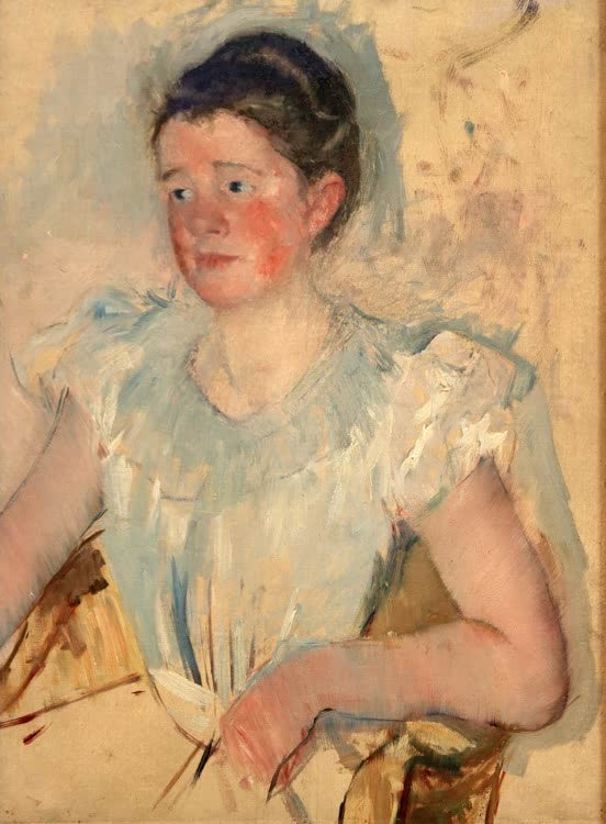 Frau mit hochgesteckten Haaren in hellblauer Bluse – Mary Cassatt Portrait of Katherine Kelso Cassatt Kunstkopie