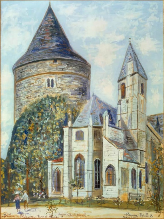 Rundturm und Kapelle des Schlosses Châteaudun vor blauem Himmel – Maurice Utrillo Château de Châteaudun Kunstkopie