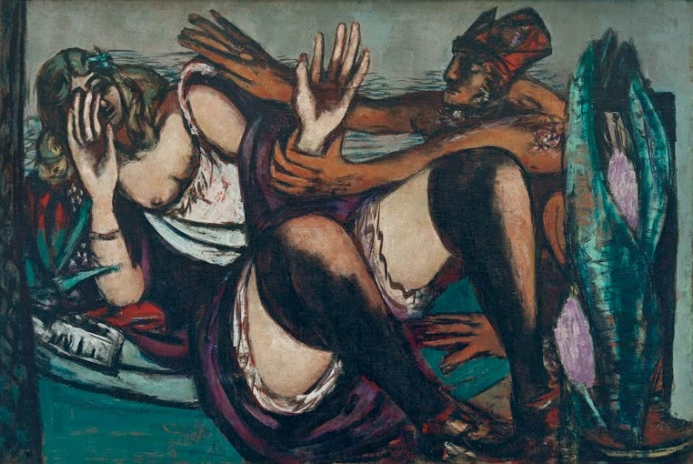 Weinende Frau, hinter ihr ein Mann mit rotem Turban – Max Beckmann Afternoon Kunstkopie