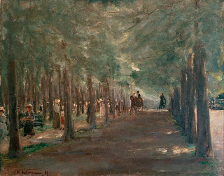 Schattige Allee im Tiergarten mit Reitern und Spaziergängern – Max Liebermann Allee im Tiergarten Kunstkopie