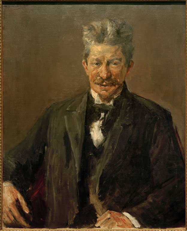 Porträt eines Mannes mit grauem Haar und Schnurrbart im dunklen Anzug – Max Liebermann Bildnis Georg Brandes Kunstkopie