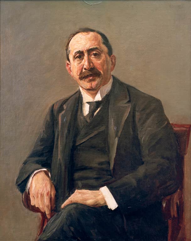 Sitzender Herr mit Schnurrbart im dunklen Anzug – Max Liebermann Bildnis des Direktors Julius Stern Kunstkopie