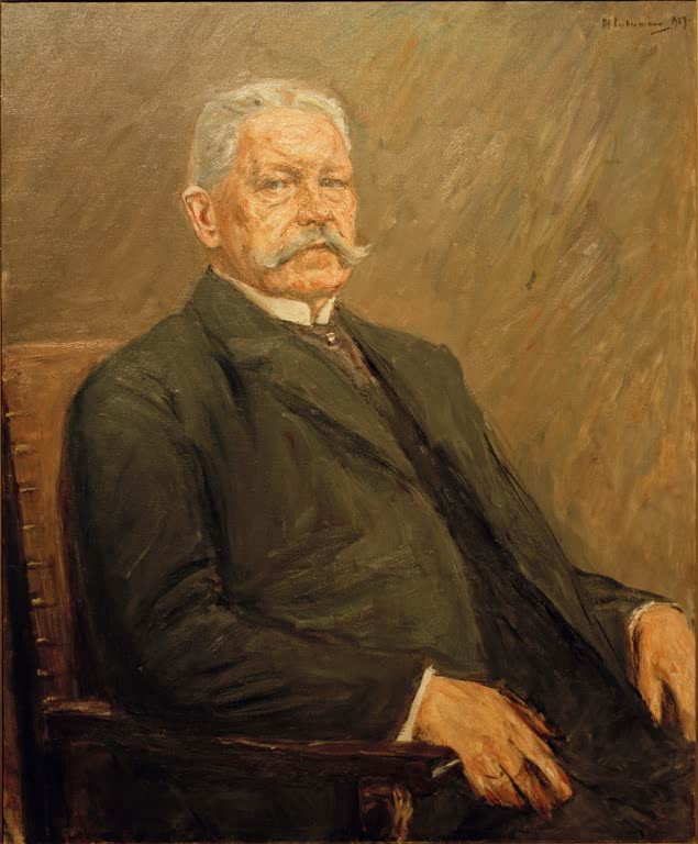 Max Liebermann Bildnis Hindenburg Kunstkopie, sitzender Reichspräsident mit weißem Haar und Schnauzbart
