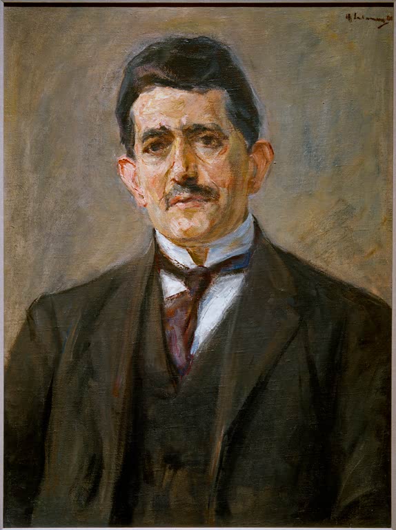 Porträt eines Mannes mit dunklem Haar und Schnurrbart im Anzug mit Weste – Max Liebermann Bildnis Bruno Cassirer Kunstkopie
