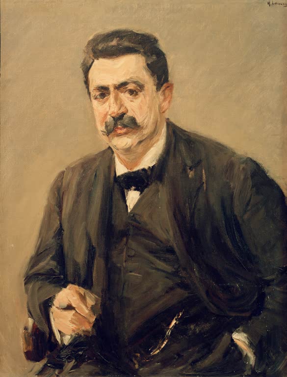Max Liebermann Bildnis Dr. Julius Elias Kunstkopie, sitzender Literaturkritiker mit Zigarette vor Braungrund