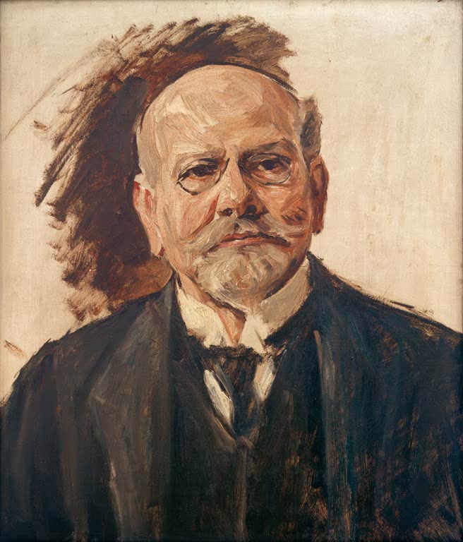 Porträt eines Mannes mit Brille und Bart, Haar skizzenhaft gemalt – Max Liebermann Bildnisstudie Emil Rathenau Kunstkopie