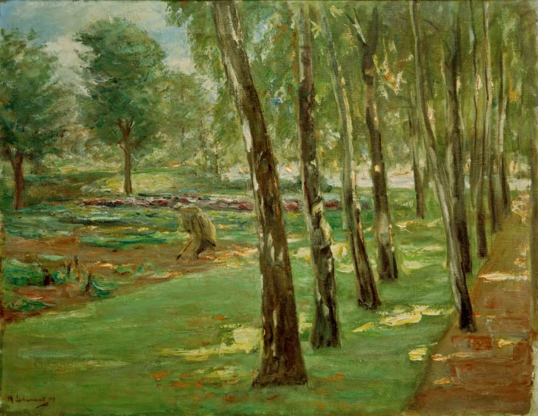 Birkenallee mit Blick über das Kohlfeld im Garten – Max Liebermann Die Birkenallee im Wannseegarten Kunstkopie