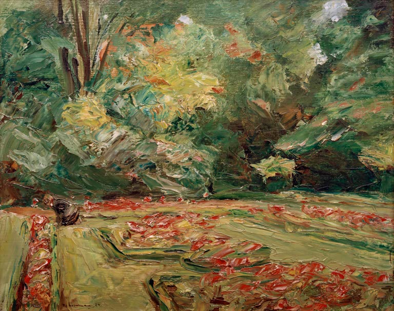 Blühende Beete und Büsche in sonnigem Garten am Wannsee – Max Liebermann Die Blumenterrasse im Wannseegarten Kunstkopie