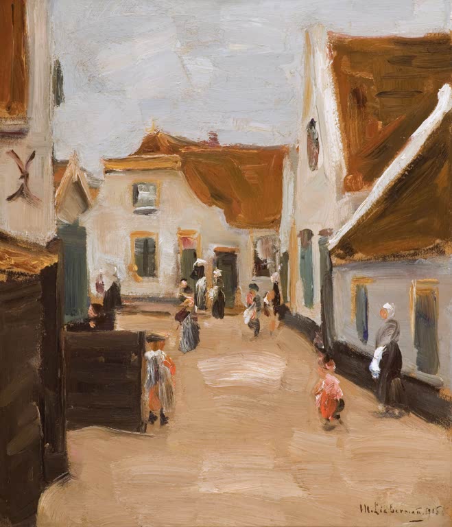 Dorfstraße mit weißen Häusern, roten Dächern und kleinen Figuren – Max Liebermann Dorfstraße in Noordwijk Kunstkopie