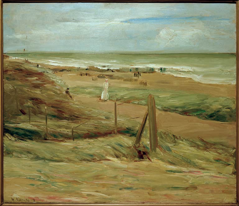 Dünenpromenade mit Zaun und Spaziergängern über dem Meer – Max Liebermann Dünenpromenade Kunstkopie