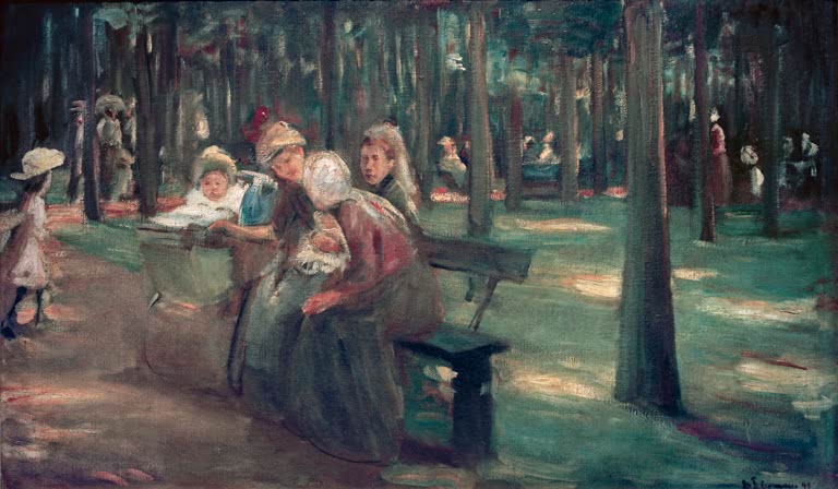 Max Liebermann Kindermädchen und Bonnen im Tiergarten Kunstkopie, Frauen mit Kinderwagen unter Bäumen im Berliner Tiergarten