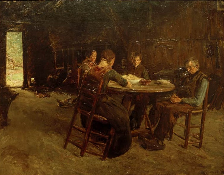 Max Liebermann Ostfriesische Bauern beim Tischgebet Kunstkopie, Bauernfamilie beim stillen Gebet am Tisch im Halbdunkel