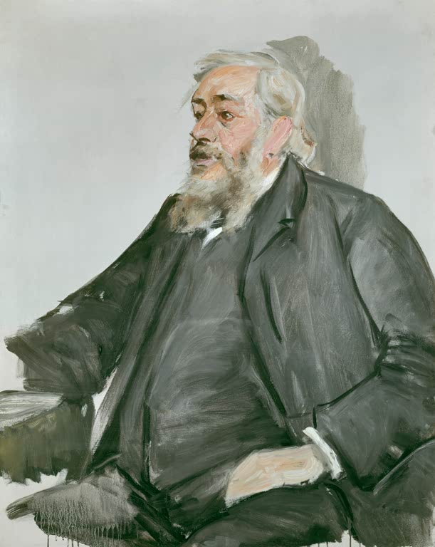 Ölskizze eines bärtigen Herrn im dunklen Anzug, seitlich sitzend – Max Liebermann Prof. Jusuts Brinckmann Kunstkopie