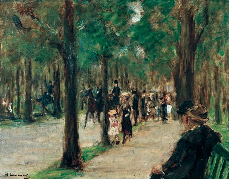 Spaziergänger und Reiter auf der Allee im Tiergarten – Max Liebermann Promenade im Tiergarten Kunstkopie