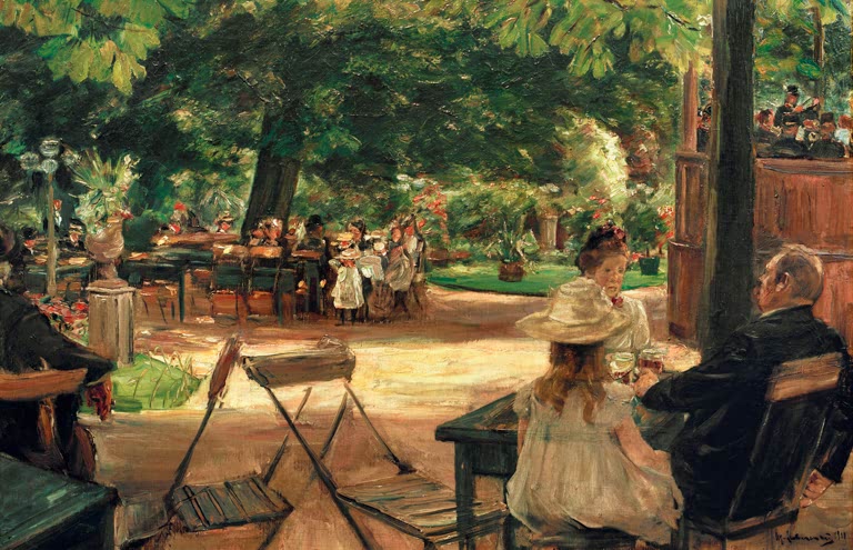 Restaurantgarten unter Kastanien mit Gästen und Kindern an Tischen – Max Liebermann Restaurationsgarten Kunstkopie