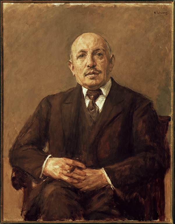 Sitzender Herr im braunen Anzug mit gefalteten Händen, Halbfigur – Max Liebermann Samuel Fischer Kunstkopie