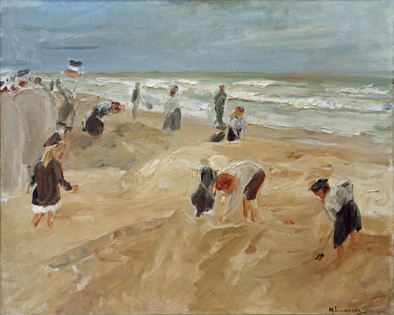 Kinder spielen im Sand am Strand von Noordwijk – Max Liebermann Spielende Kinder am Strand von Noordwijk Kunstkopie